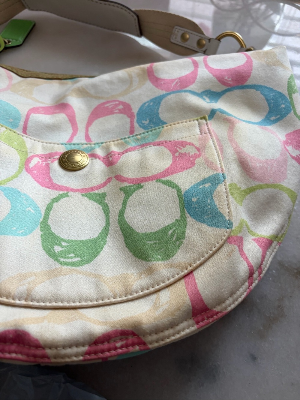 Vintage Coach Multicolor Signature Circle Print Hobo Bag - Pastel colors - Picture 8 of 13
